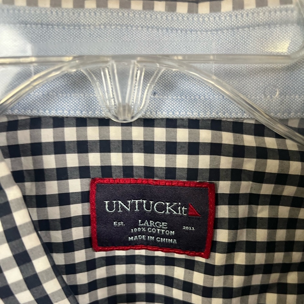 UNTUCKit‎ Men's Central Otago Checked Blue White Button Down Shirt- Size Large - Picture 3 of 7
